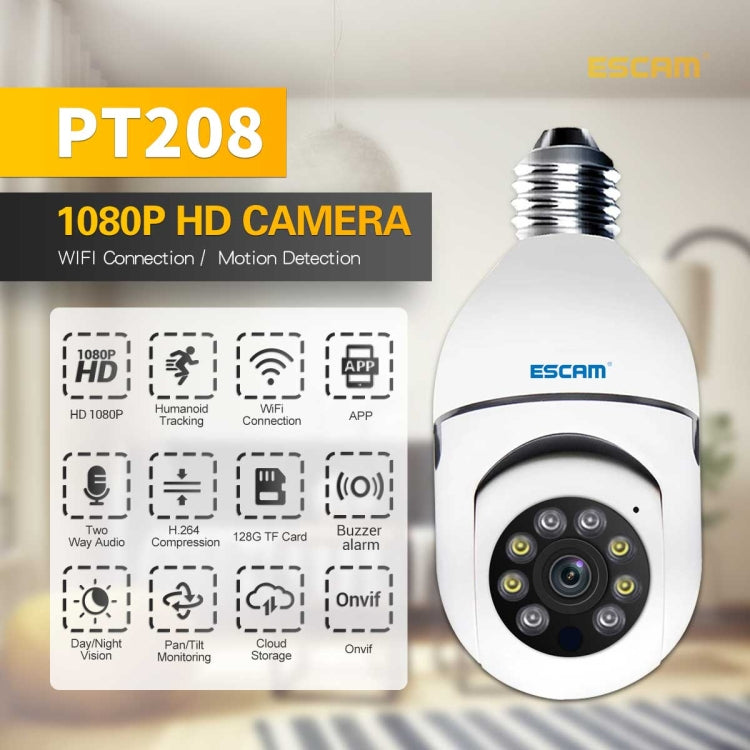 ESCAM PT208 1080P HD Light Bulb WiFi Camera, Support Motion Detection, Two-way Audio, Night Vision, TF Card ESCAM PT208 1080P HD Light Bulb WiFi Camera, Support Motion Detection, Two-way Audio, Night Vision, TF Card